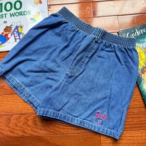 Vintage Barbie Girls' Embroidered Blue Denim Skort with Elastic Waist, Size 5